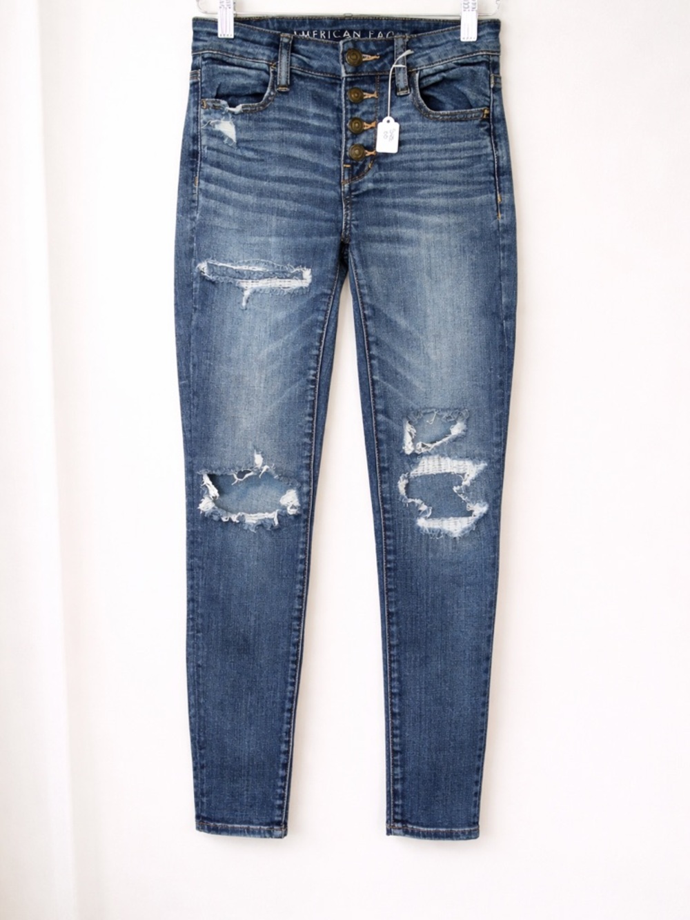 American Eagle Women’s Ripped High-Rise Skinny Jeans -00 - Button Fly - GUC
